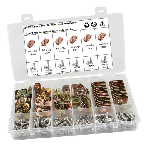Kit De Porca Em U De 130 Peças Substitui M4 M5 M6 M8 Aço