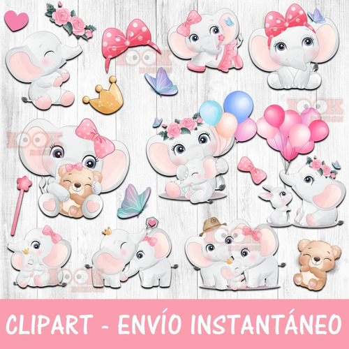 Kit Imagenes Png Cliparts Digital Elefantita Rosa Elefanta