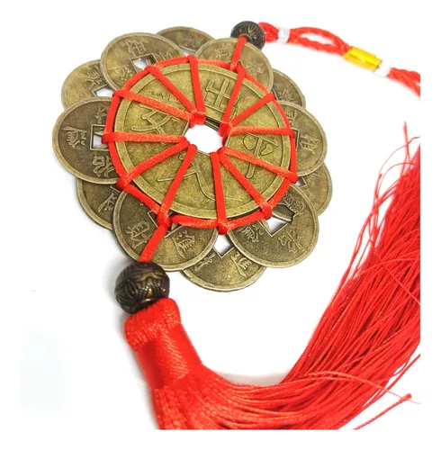  Feng Shui 3 monedas chinas corbata en hilo rojo : Hogar y Cocina