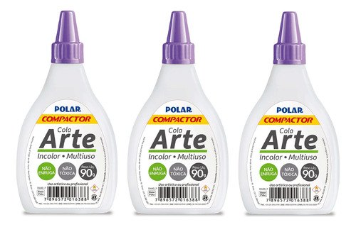 Cola Incolor Multiuso Polar Arte 90g Kit Com 3 Un.