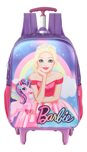 Mochila Barbie Meninas Unicórnio Princesa Rodinhas Violeta
