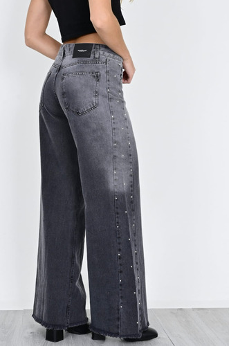 Jean Wide Leg Rígido Tachas Tiro Medio Dama Diva