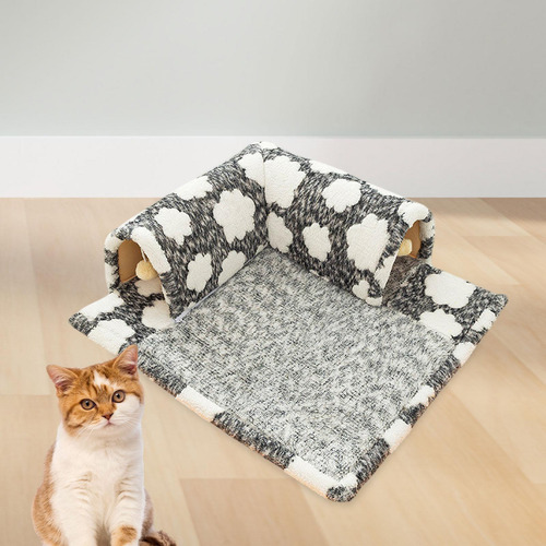Mascota Gato Cama Escondite Con Jugar Pelota Talla M Gris