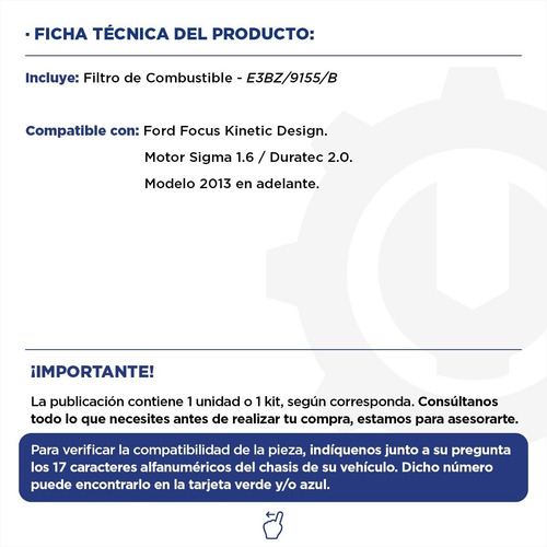 Imagen 2 de 9 de Filtro De Combustible Ford Focus - Motor 1.6 - 2.0 Original