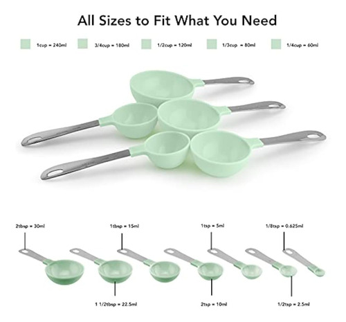 12pz De Tazas Y Cucharas Medidoras Con Asas Acero Inoxidable