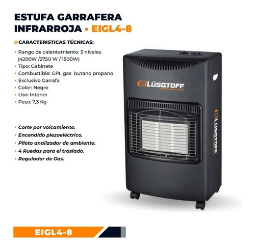 Imagen 4 de 10 de Estufa Garrafera Calefactor Infrarroja Lusqtoff Gas Envasado