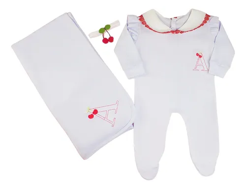 Saída Maternidade Bebê Menina Bordado Vermelho Personalizado