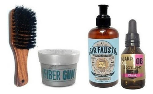 Kit Barba Shampoo Sir Fausto Aceite Roby Pasta Peine Madera