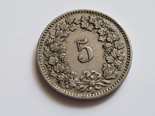 Moneda Suiza 1883 5 Centavos Franco Helvetia Coleccion