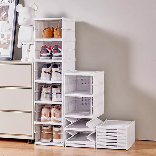 Atfast Zapatero vertical apilable caja de zapatos de tenis de 6 niveles color blanco