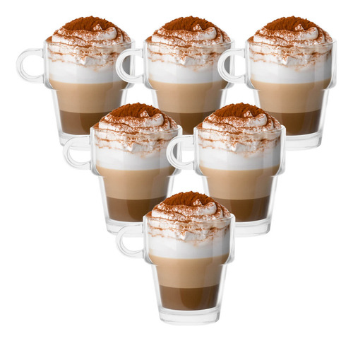 Kit 6 Xícaras De Vidro Empilháveis Chá Café 270ml Wincy