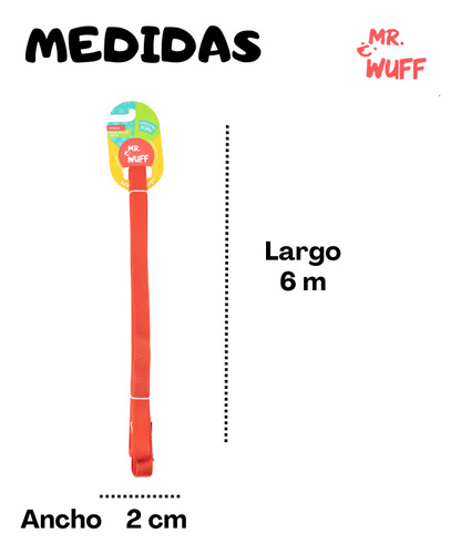 Correa Para Perro Larga 6m Resistente Mr Wuff Color Rojo