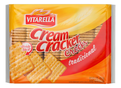 Biscoito Cream Cracker Tradicional Vitarella Crocks Pacote 400g