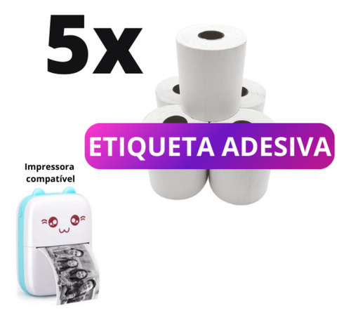 5 Rolos Etiqueta Continua Para Impressora Gatinho E Outras