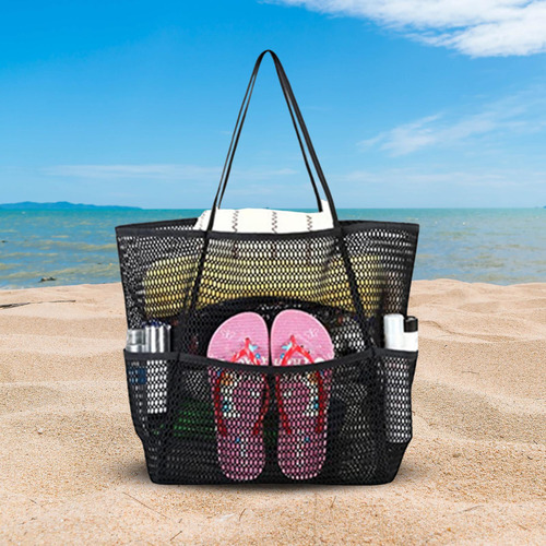 Bolsa De Playa De Malla Portátil Para Niños, Bolsa Negro