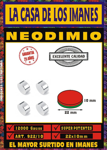 Iman Neodimio 22x10 Mm - 12000 Gauss - Super Potente!!!