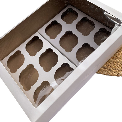 Caja Porta Cupcakes/muffins 12 U. Blanca C/visor Pack X10 U.