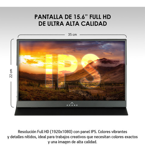 Monitor Portátil Full HD 15.6 Pulg., Pantalla para Laptop, Celular y Consola, Conexión USB-C y Mini HDMI, para Android, iOS, Windows, Nintendo Switch