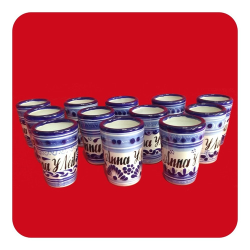 Imagen 2 de 5 de Set 80 Tequileros Talavera Poblana Personalizados Azul Tql