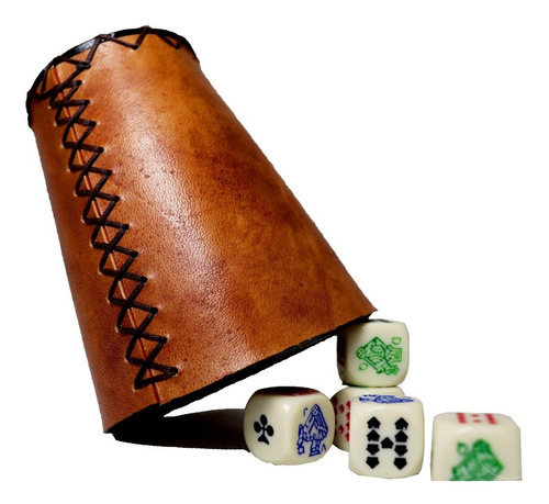Cacho De Cuero 100% Artesanal. Juego De Mesa + 5 Dados Poker