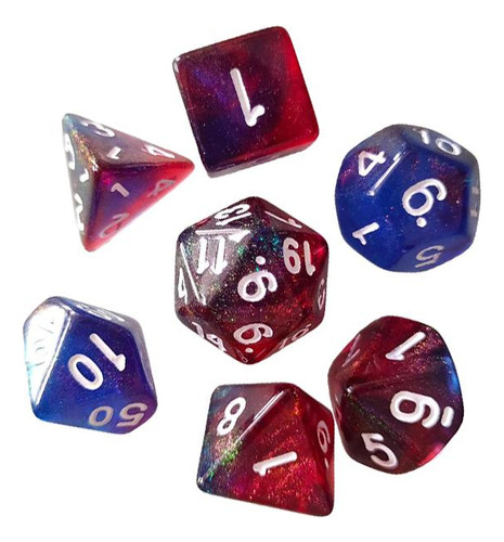 7x Dados De Varios Lados D4-d20 Juego De Dados Rojo Y Azul