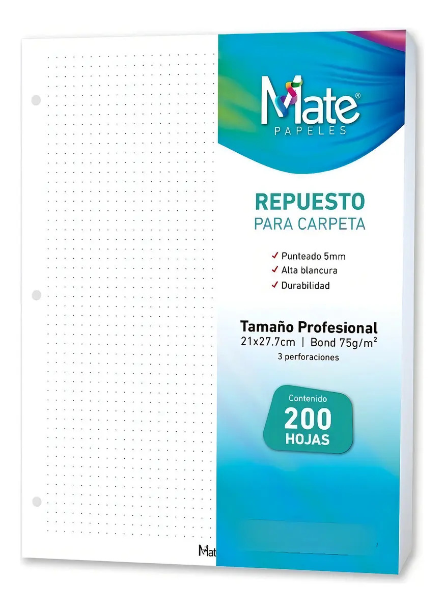 Mate | Hojas Para Carpeta | Carta | 200 Hojas | Puntos