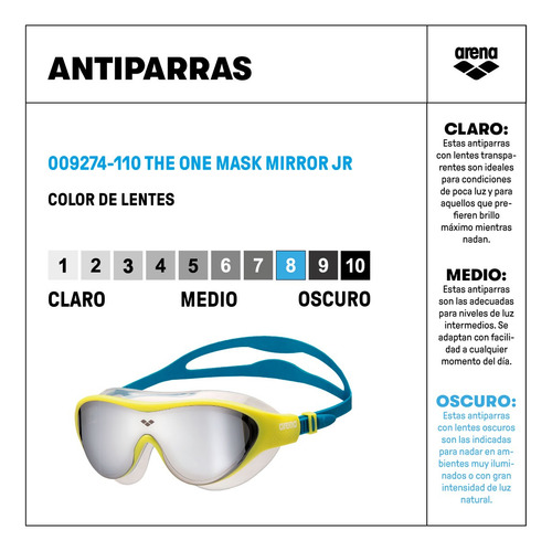 Antiparras De Natacion Arena The One Mask Mirror Junior 110 Amarillo