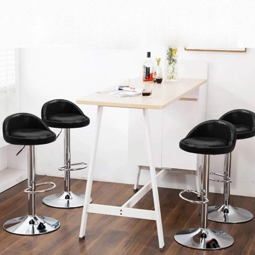 Silla De Bar Acolchada Con Respaldo Medio Taburete Ajustable Color Negro Talla N/A