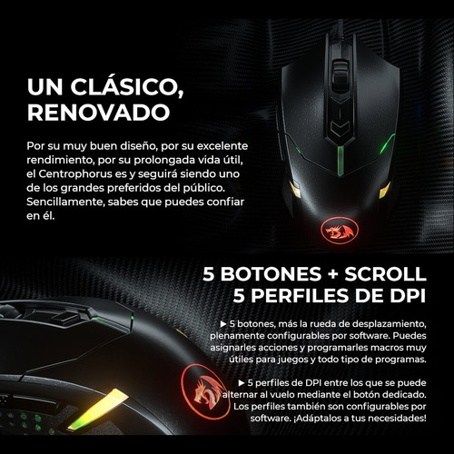 Imagen 6 de 8 de Mouse Gamer Redragon M601-rgb Centrophorus, 7200dpi, 8 Pesas