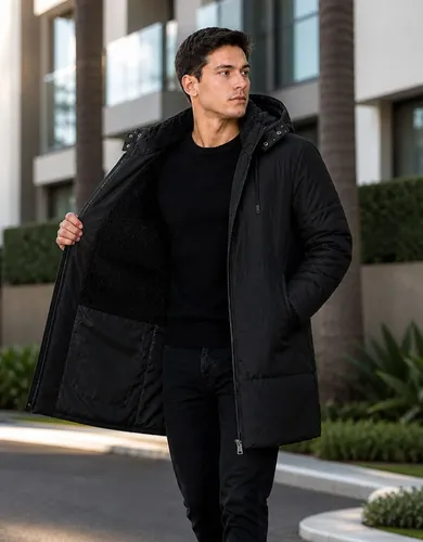 Sobretudo Masculino Jaqueta Puffer Bobojaco Comprido Capuz