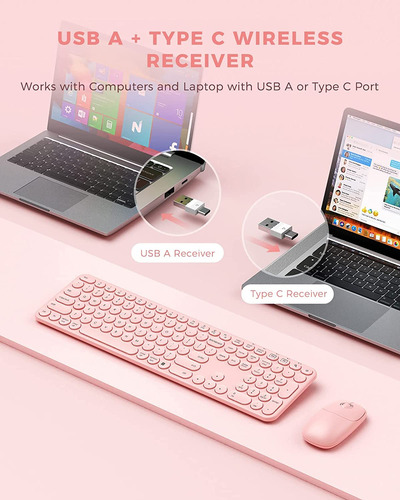 Teclado Y Mouse Inalambricos Con Receptor Usb Y Tipo C Rosa