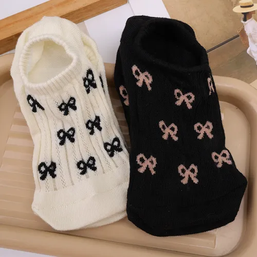 3pairs New Bow Boat Socks Invisible Soft Cotton Crew Socks