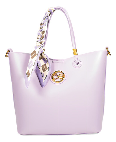 Bolsa Tote Cloe Para Mujer Chica Doble Función Con Mascada Color Lila Diseño De La Tela Lisa