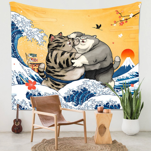 Sokurdeg Tapiz Japon Gato Onda Puesta Sol Fuji Nature Para X