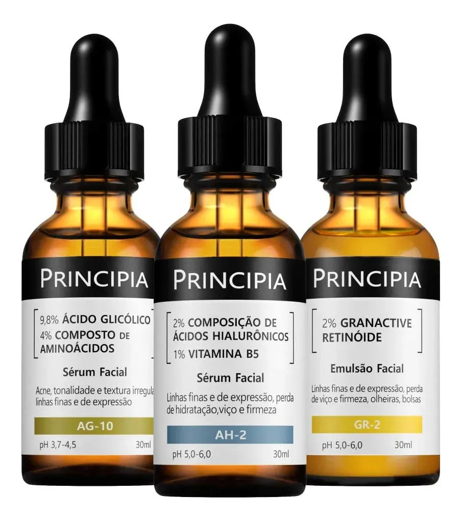 Kit 3 Séruns Principia Glicólico + Hialurônicos + Retinóide Tipo de pele Todos