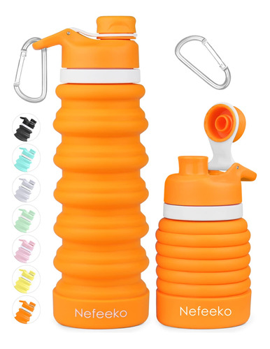 Botella De Agua Retractil Color Naranja De Silicona Portatil