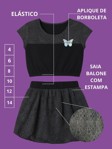 Conjunto Blusa Cropped Com Saia Balonê.