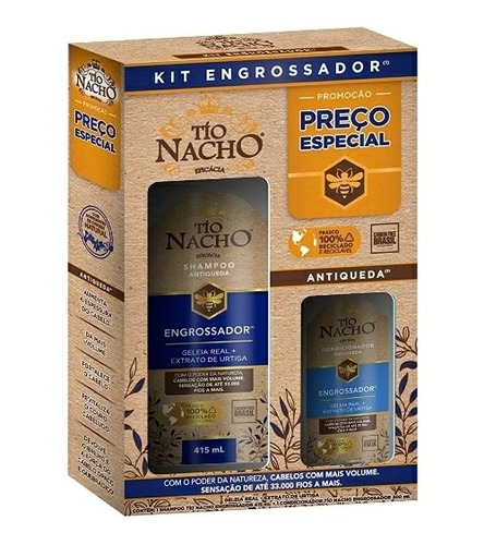 Kit Tio Nacho Shampoo Antiquedas E Engrossador 415ml + Condi