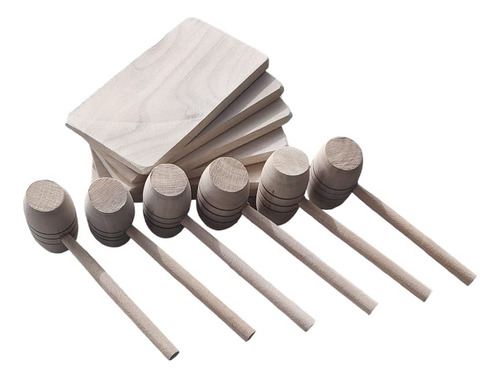 02 Kit Quebrador De Caranguejo 12 Tábuas 12 Martelinho Mdeir Madeira