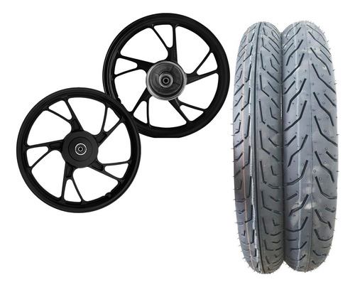 2x Roda Pé Galinha Fosco Lona + 2 Pneu 90/90 E 80/100 St600