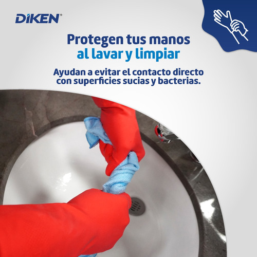 12 Pares De Guantes De Látex Diken Para Limpieza - Rojos Rojo
