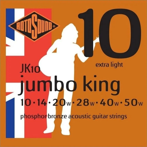 Imagen 1 de 1 de Rotosound Jk 10 Jumbo Kings Encordado .010 Para Acústica