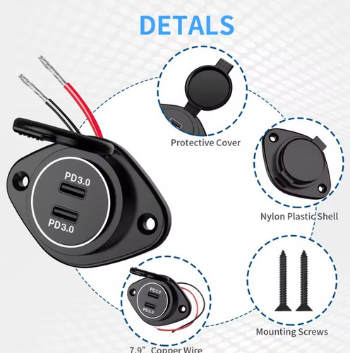 Cargador Rápido Doble Usb Tipo C 3.0 12v/24v