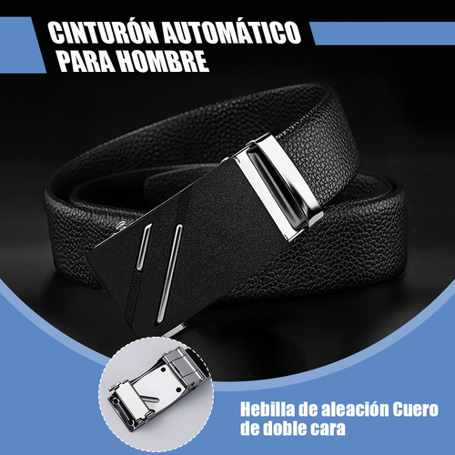 2 Cinturones Negros Con Hebilla Automática Para Hombre Doble Plata 120cm