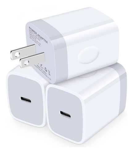 Bloque Cargador Usb C 3 Unidad 20 W Adaptador Pared Caja Pd