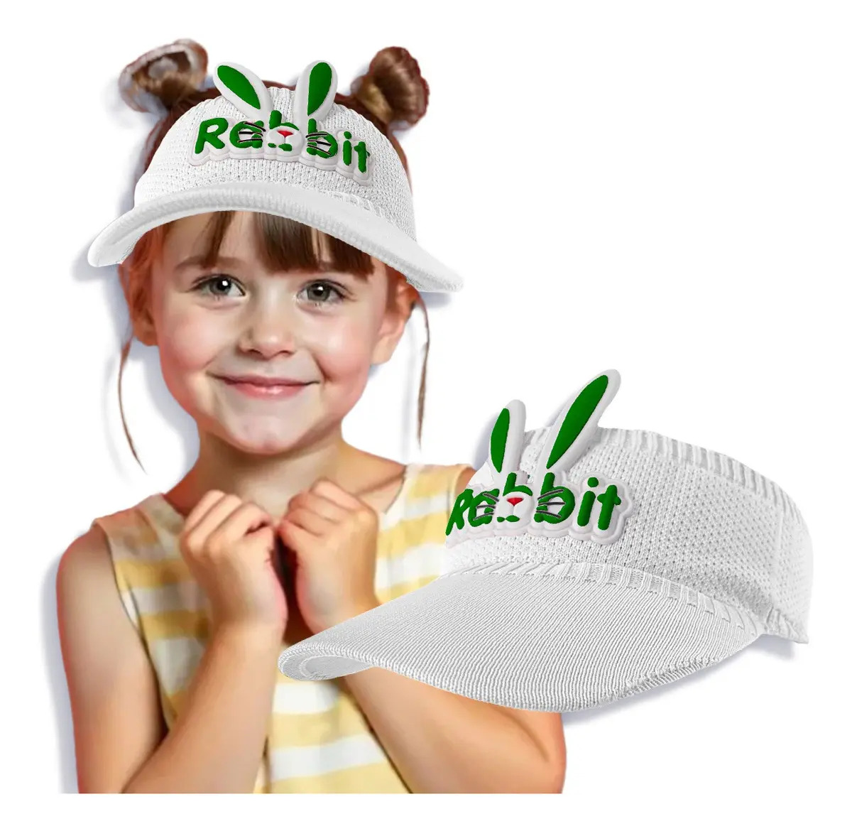 Visera Infantil Conejito Gorro Protección Solar Ajustable Color Blanco Talla Unitalla