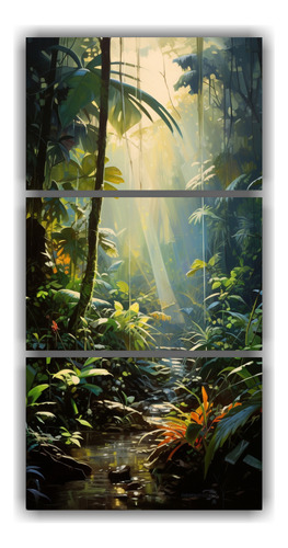 90x180cm Cuadro Abstracto Bosque Tropical Rayos Sol Flores