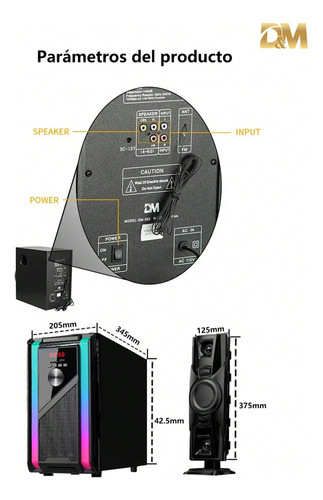 Dm-3203 Bocina Estéreo Con Bluetooth, Frontal Extra Bajos