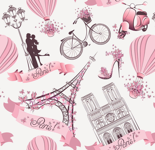 Papel De Parede Adesivo Viagem Paris Teen Rosa  1m