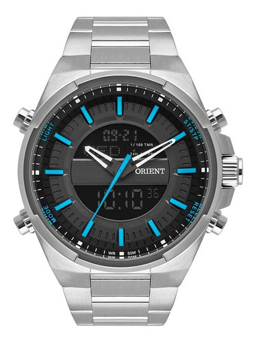 Relógio Orient Mbssa052 Gasx Preto Aço Mbss Anadigi Azul